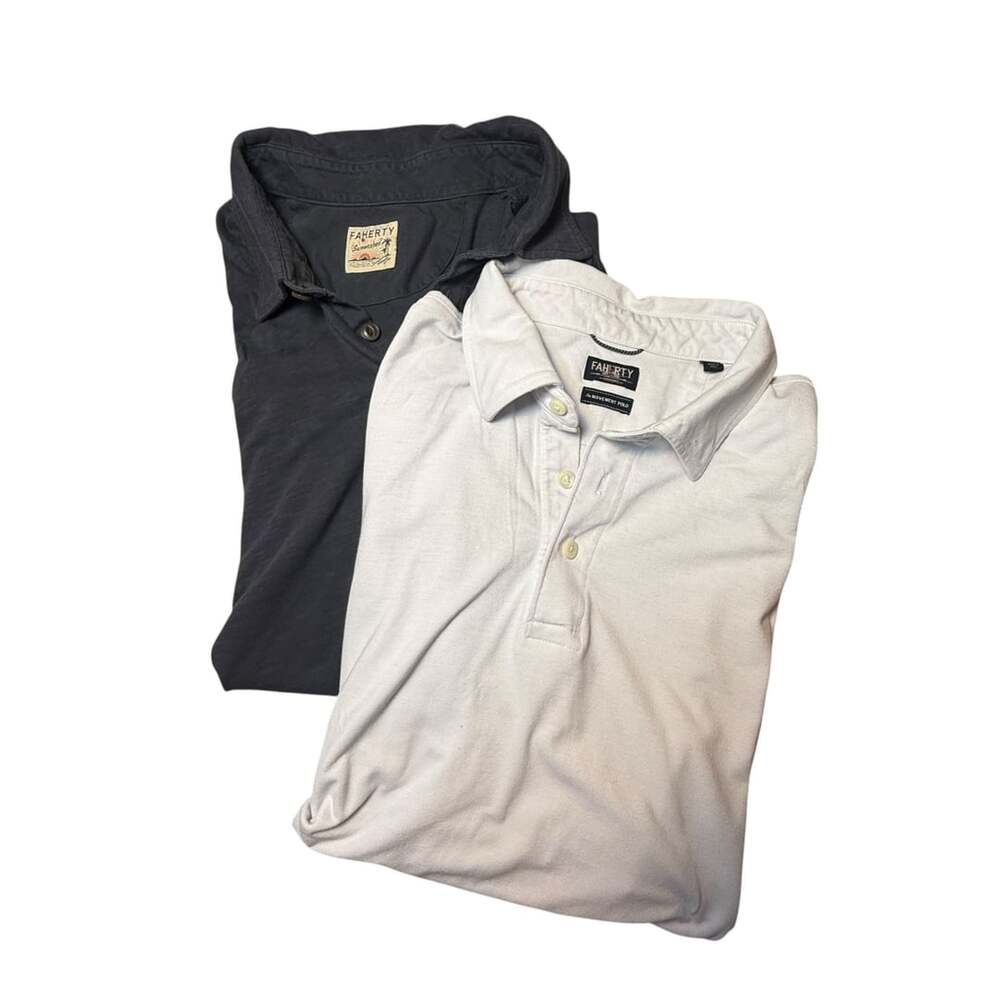 Faherty Men's Polo Shirt Set Bundle Size Large - White and Charcoal